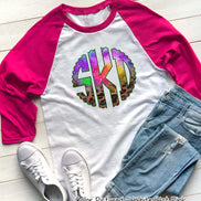 Big Monogram Watercolor & Leopard Halloween Raglan Tee