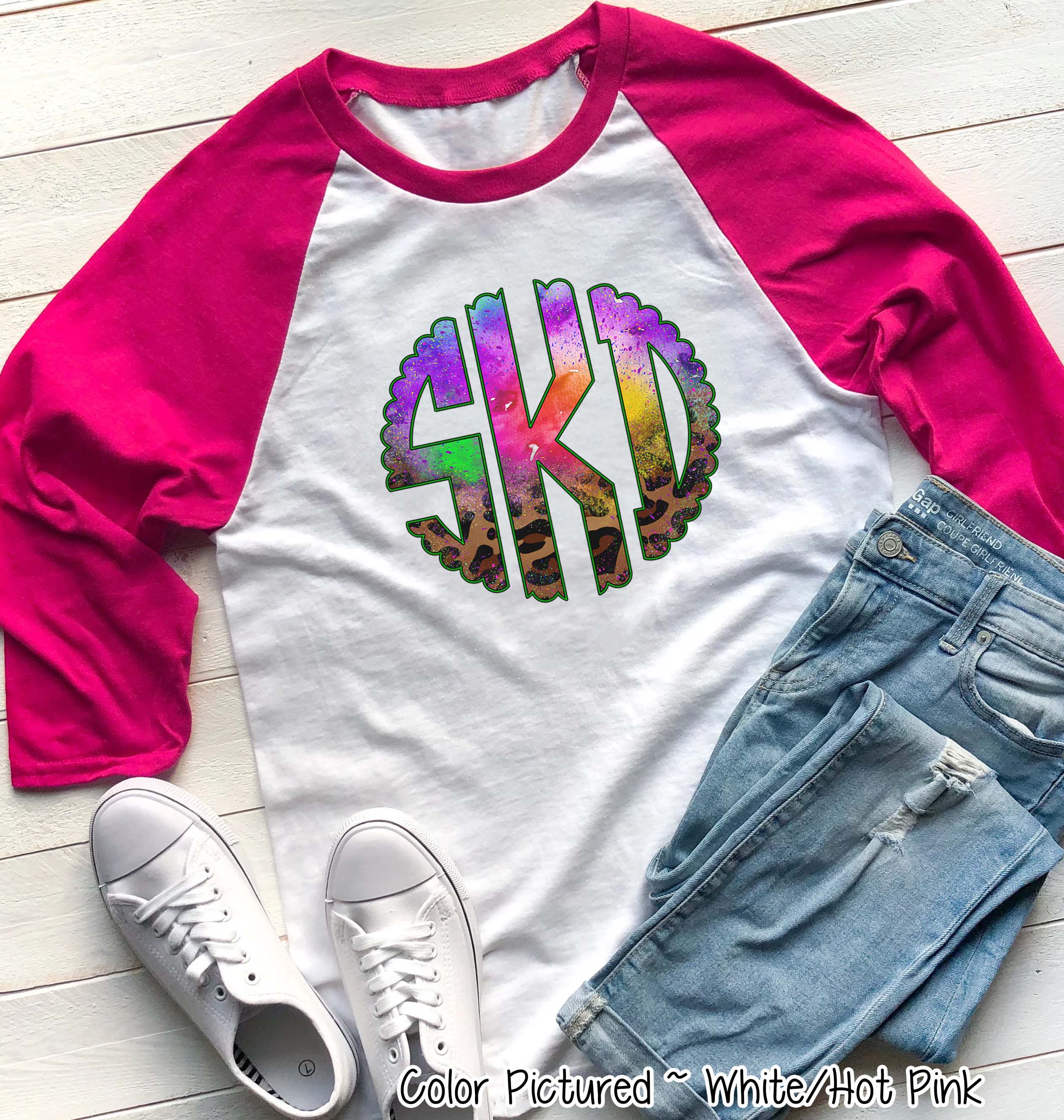 Big Monogram Watercolor & Leopard Halloween Raglan Tee