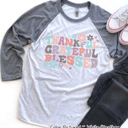 Retro Thankful Grateful Blessed Thanksgiving Fal Tee