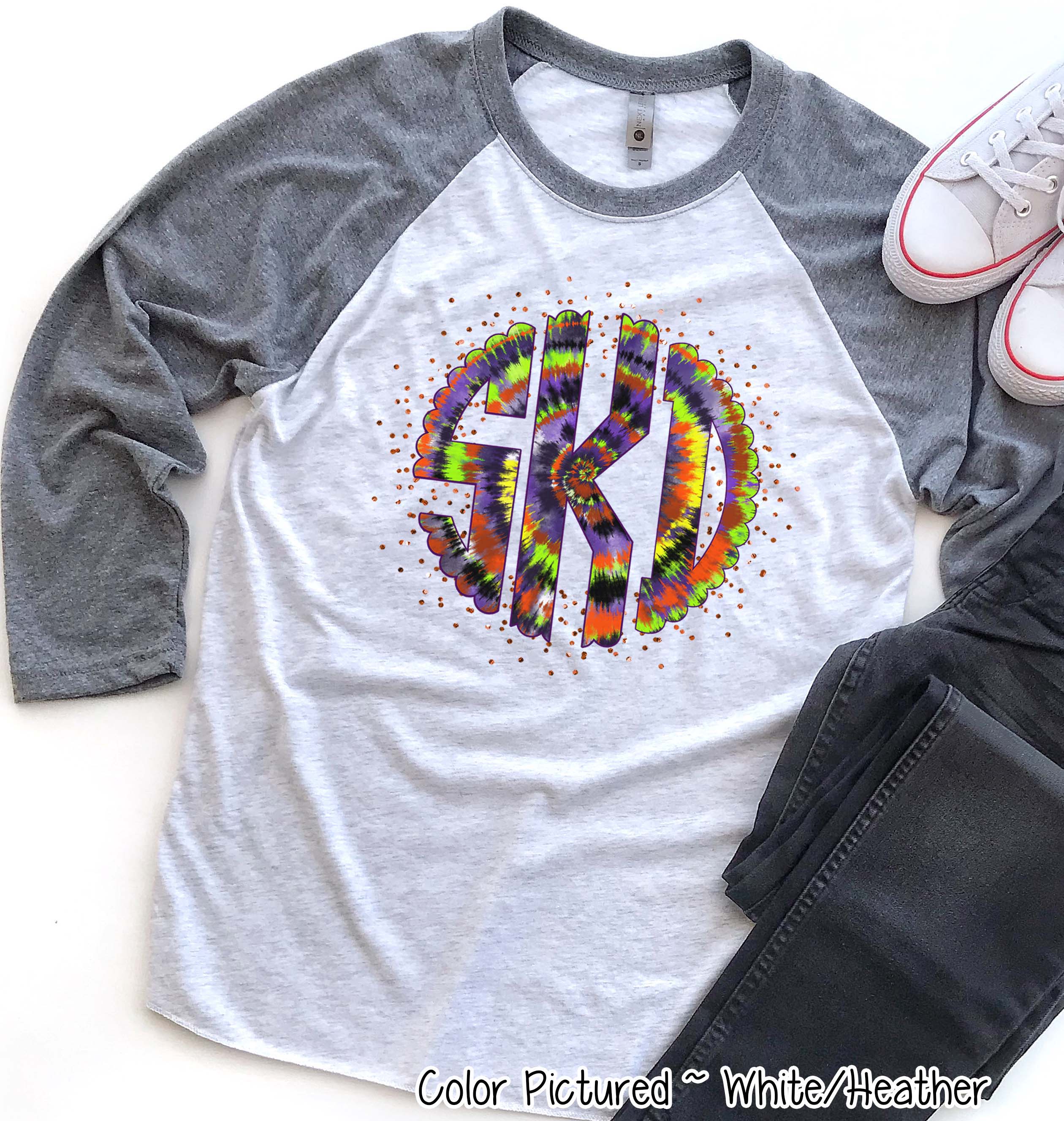 Big Monogram Tie Die Halloween Raglan Tee
