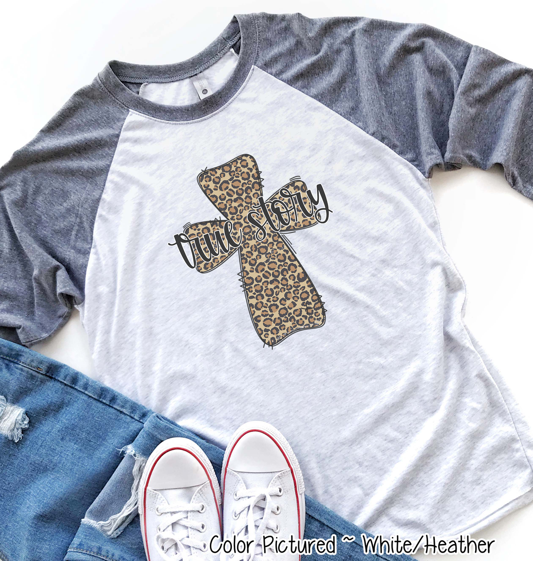 True Story Distressed Leopard Cross Easter Raglan Tee
