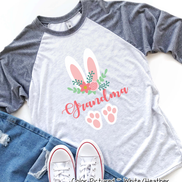 Floral Bunny Ears & Feet with Grandma Easter Raglan Tee