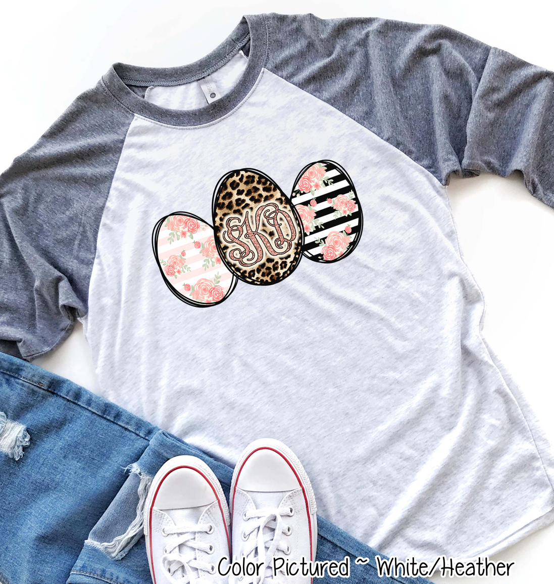 Monogram Leopard Rose Gold Easter Eggs Raglan Tee