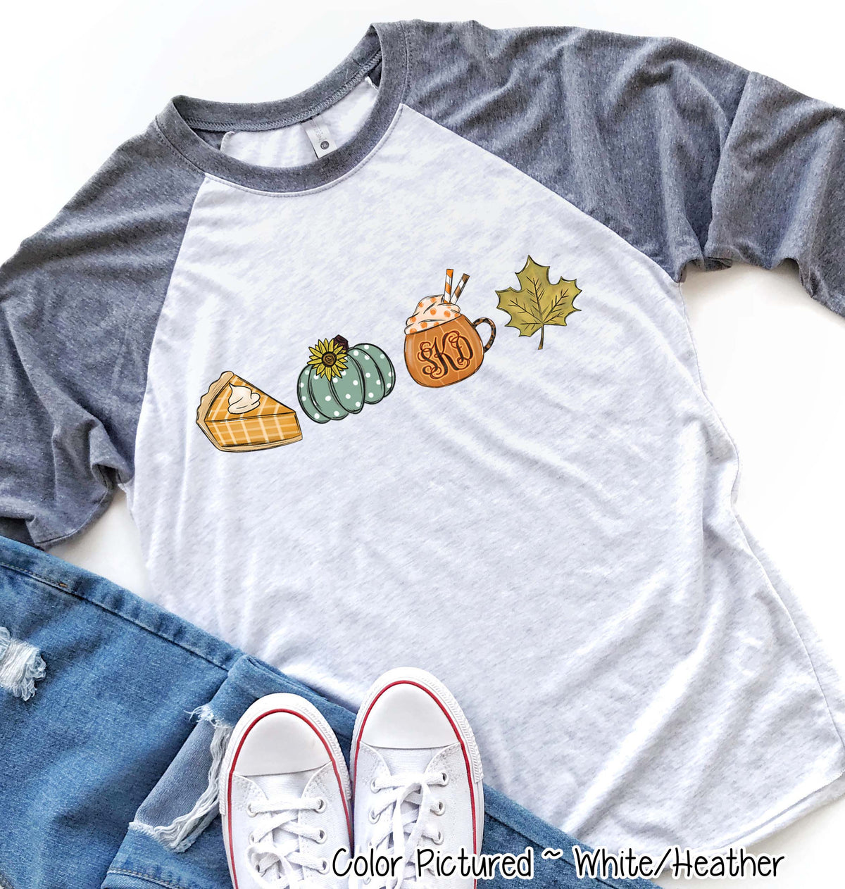 Monogram Pie Pumpkin Latte Fall Raglan Tee