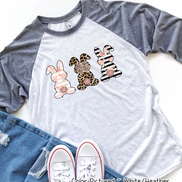 Monogram Leopard Rose Gold Bunnys Raglan Tee