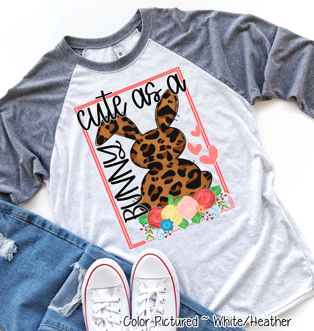 Leopard Print Cute as a Bunny Easter Raglan Tee