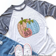 Monogram Leopard Pumpkin Trio Fall Raglan Tee