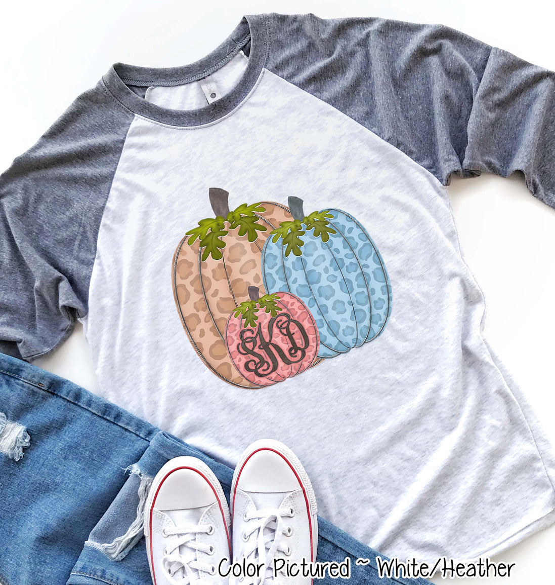 Monogram Leopard Pumpkin Trio Fall Raglan Tee