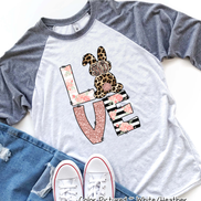 Monogram Leopard Rose Gold LOVE Bunny Raglan Tee