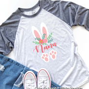 Floral Bunny Ears & Feet with Nana Easter Raglan Tee