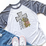 He Is Risen Black Dot Cross Easter Raglan Tee