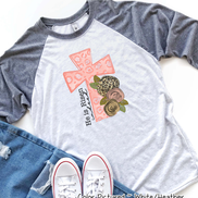 He Is Risen Pink Leopard Cross Easter Raglan Tee