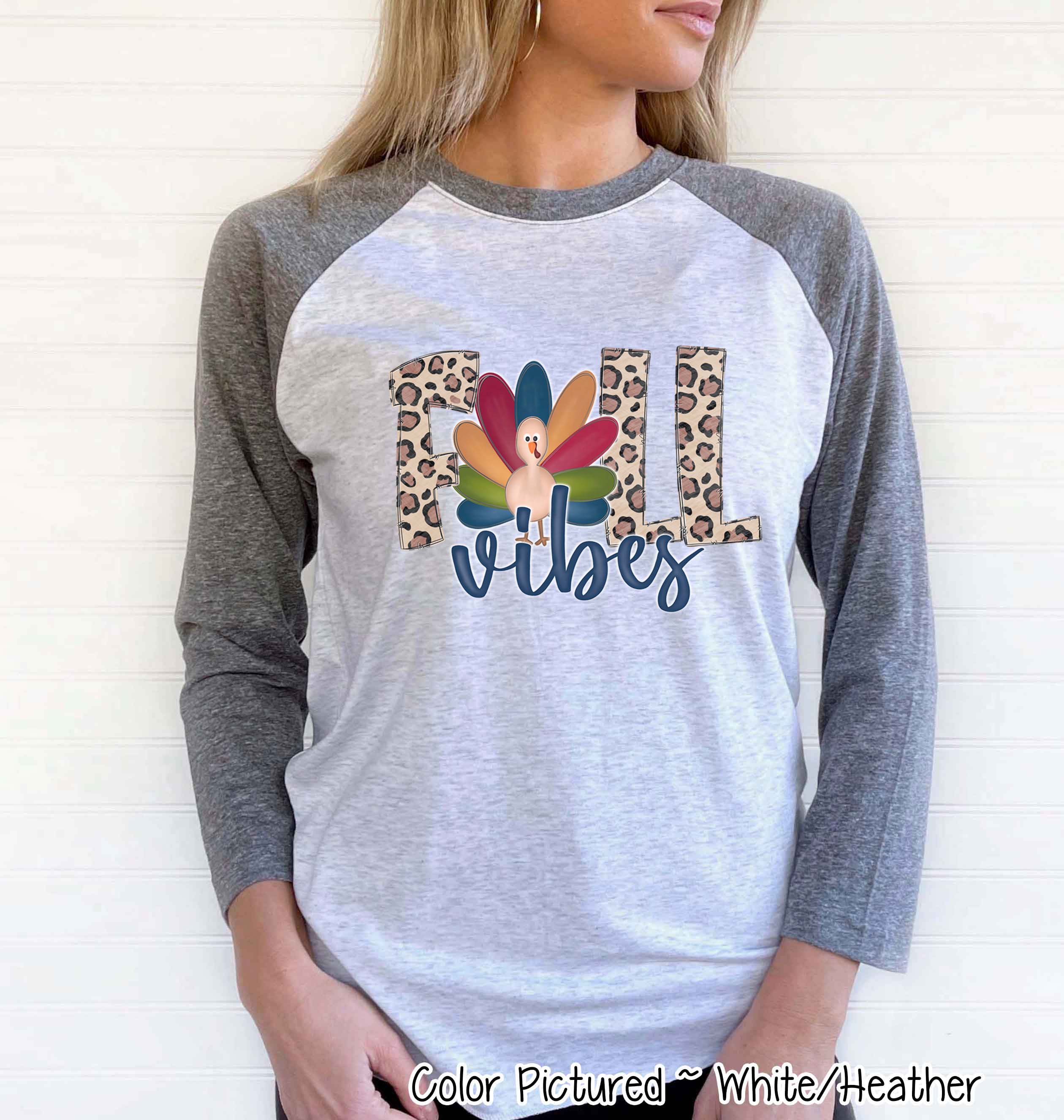 Leopard Turkey Fall Vibes Thanksgiving Fall Raglan Tee