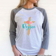 Rejoice Floral Cross Easter Raglan Tee