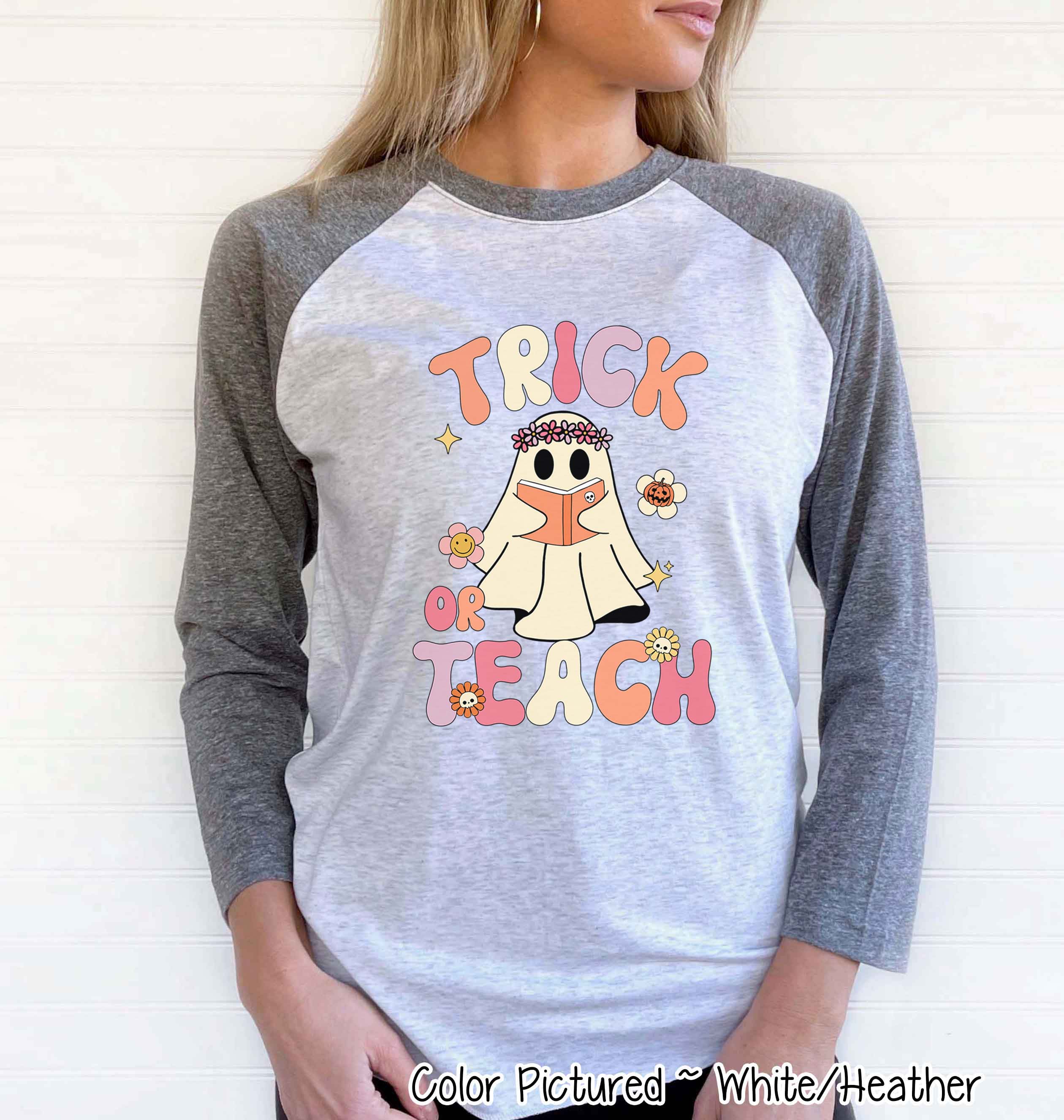 Trick or Teach Teacher Halloween Raglan Tee