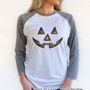 Watercolor Jack O Lantern Pumpkin Face Raglan Shirt