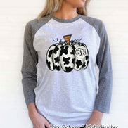 Monogram Cow Hide Pumpkin Fall Raglan Tee