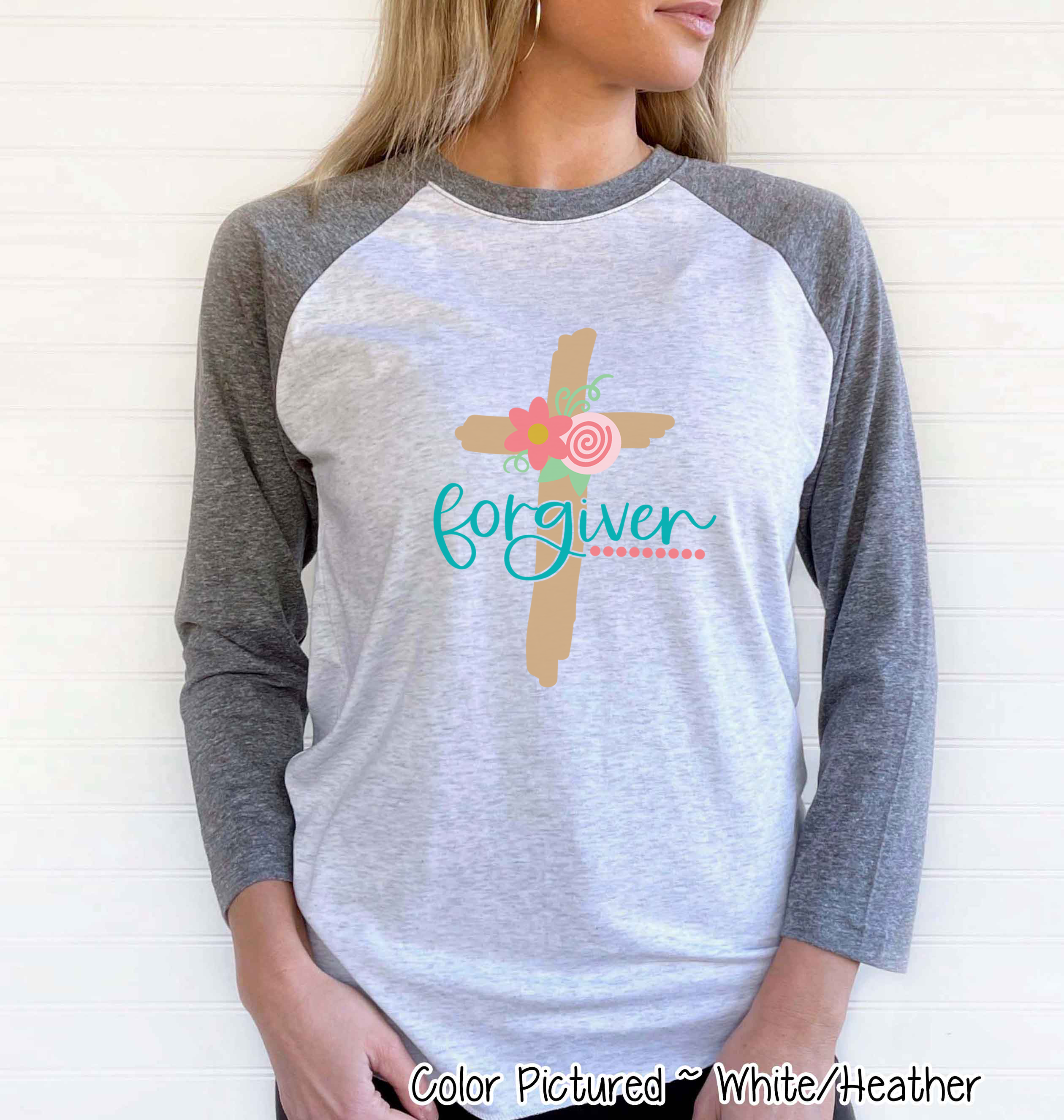 Forgiven Floral Easter Cross Raglan Tee