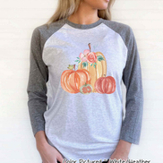 Monogram Watercolor Pumpkin Fall Raglan Tee