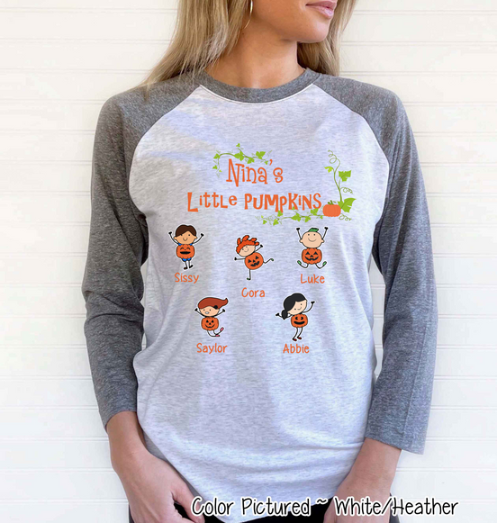 Mom, Grandma, Grandpa etc. Little Pumpkins  ~ Custom Named Kids Pumpkin Raglan Tee