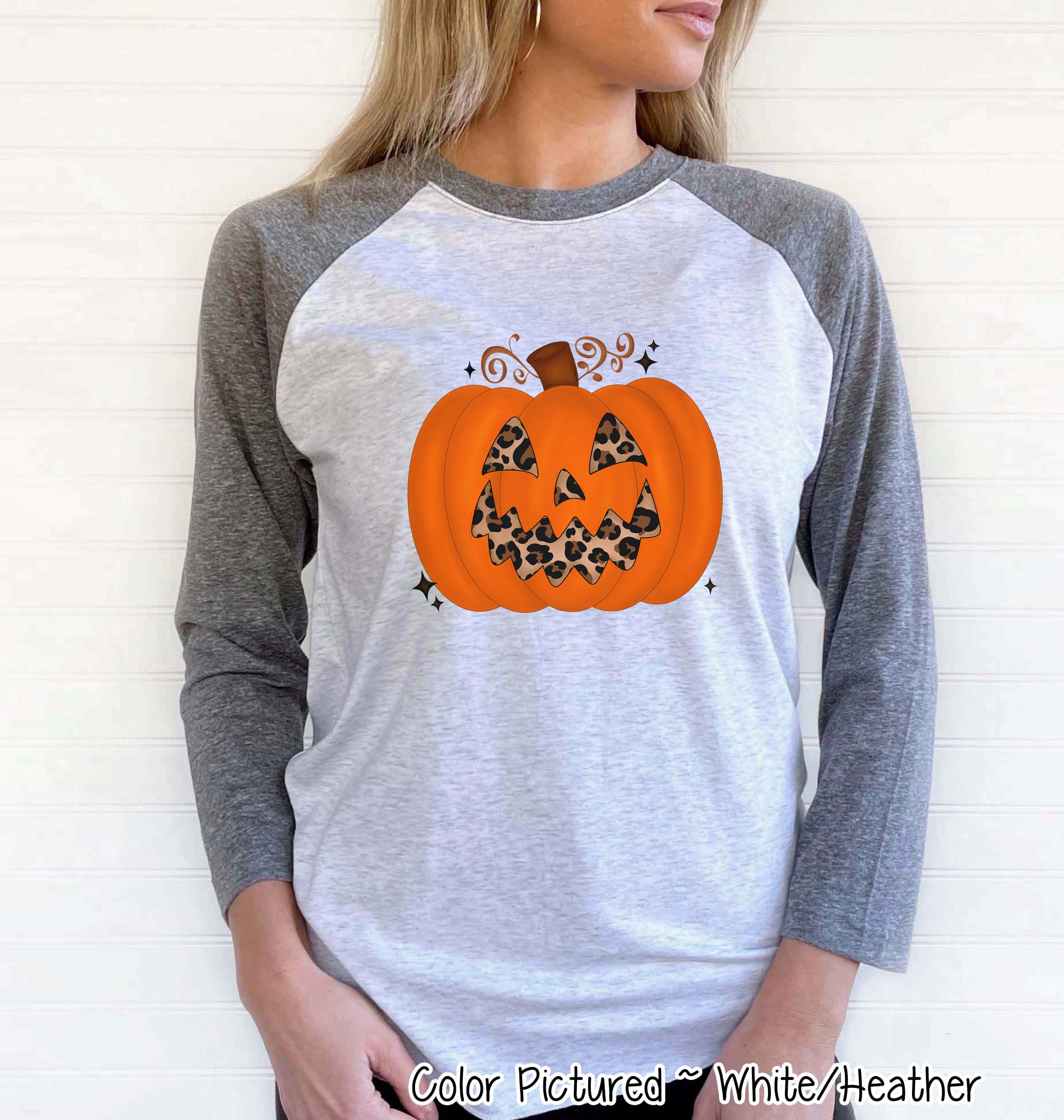 Leopard Pumpkin Halloween Raglan Tee