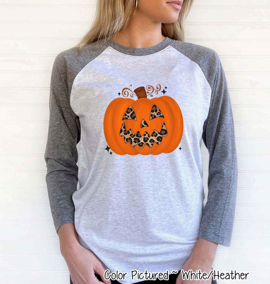 Leopard Pumpkin Halloween Raglan Tee
