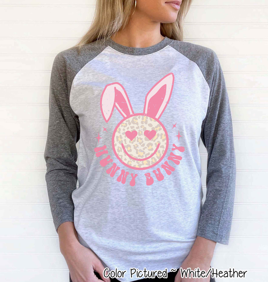 Hunny Bunny Retro Leopard Smiley Face Bunny Raglan Tee
