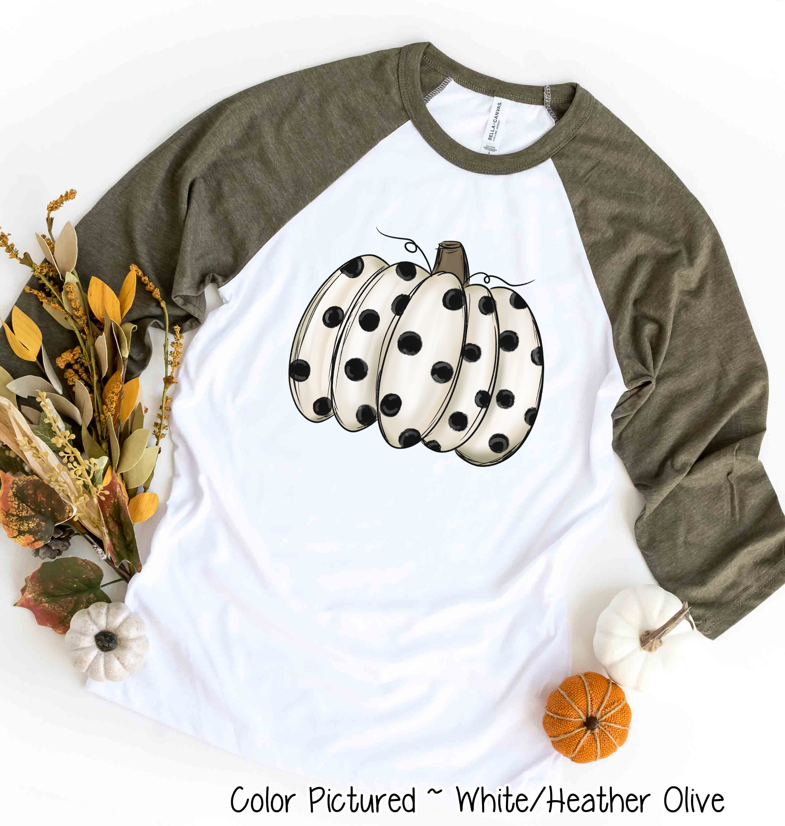 White Polka Dot Pumpkin Raglan Shirt