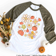 Retro Pumpkins & Daisys Scatter Fall Raglan Tee