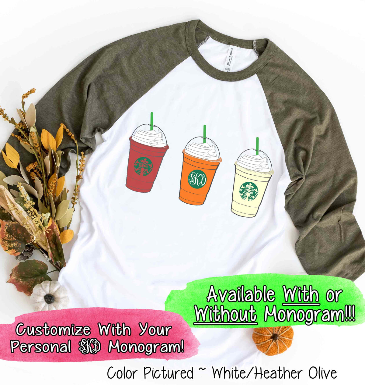 Starbucks Inspired Monogram Fall Raglan Tee