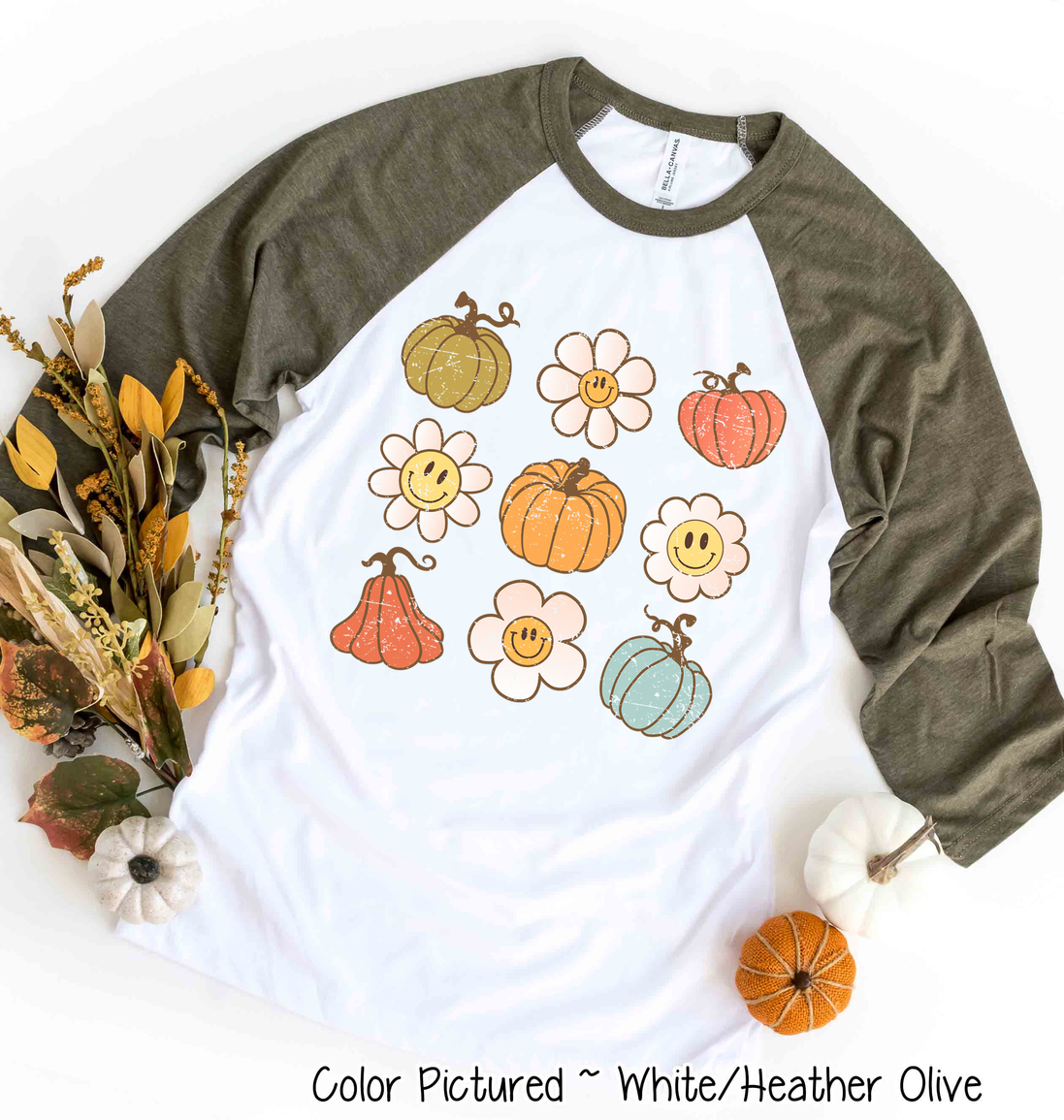 Retro Pumpkins & Daisys Fall Raglan Tee