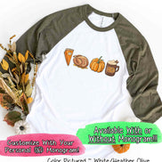 Monogram Pie Turkey Pumpkin Latte Thanksgiving Fall Raglan Tee