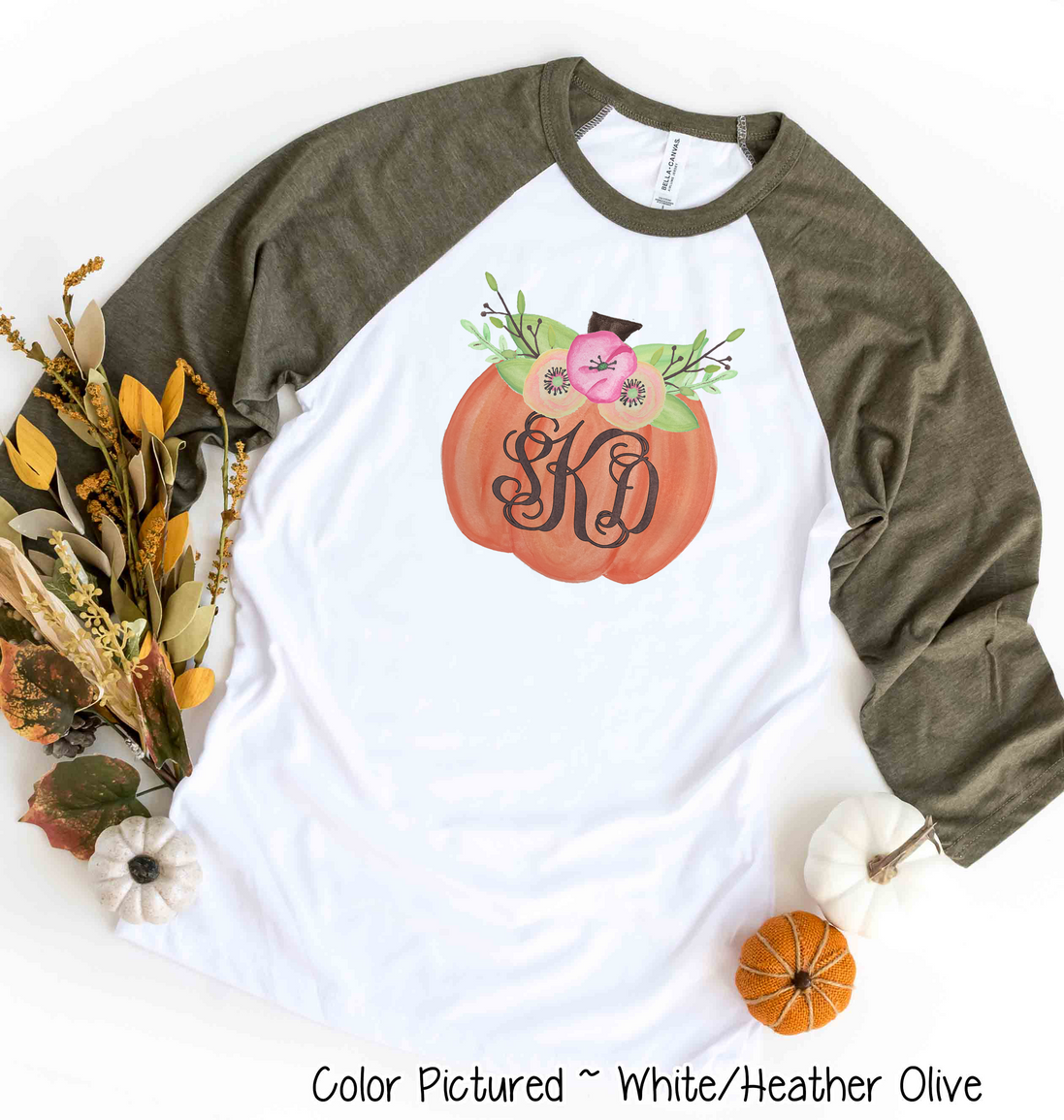 Floral Pumpkin Monogram Fall Raglan