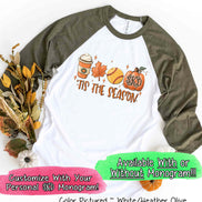 Monogram Tis The Season Latte Softball Pumpkin Fall Raglan Tee
