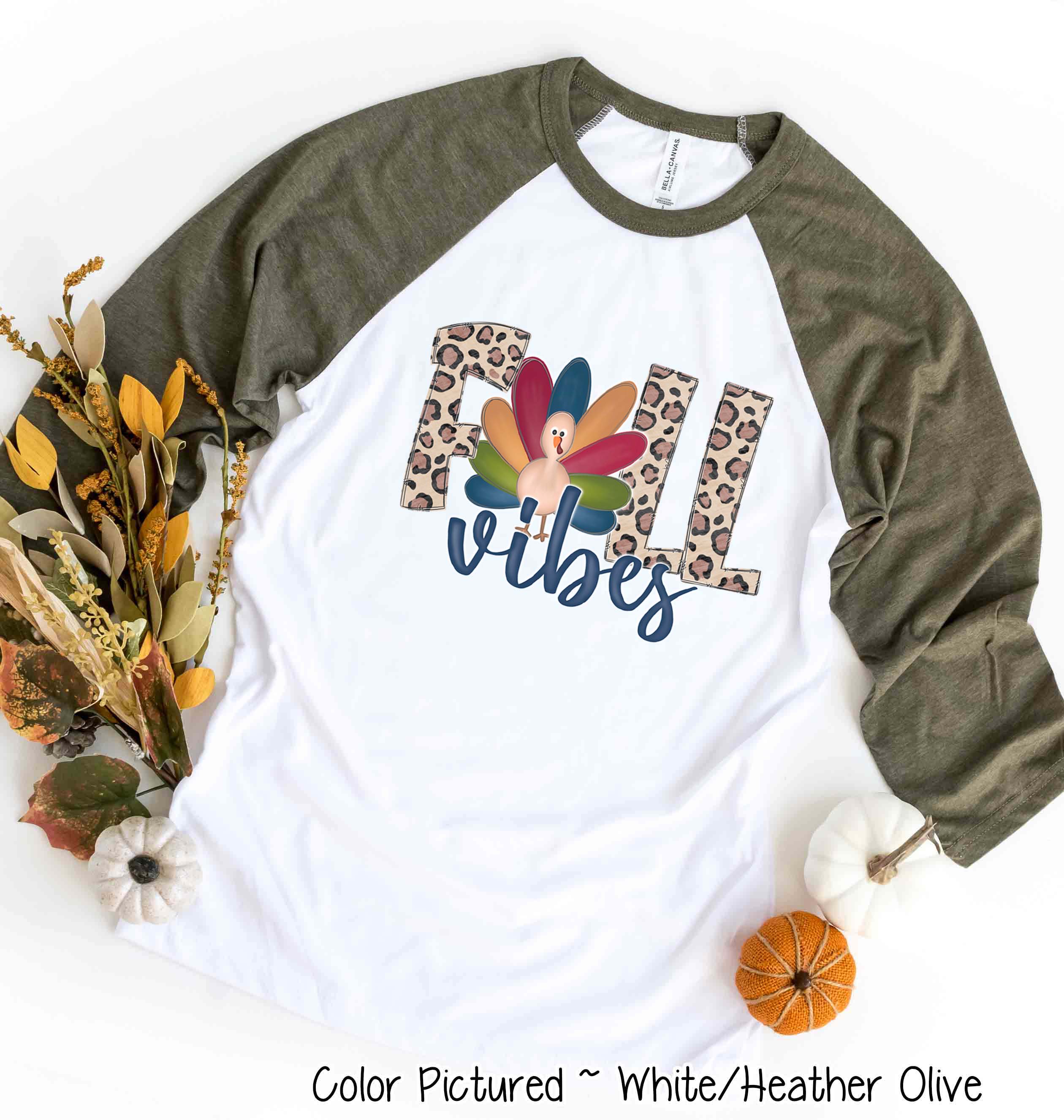 Leopard Turkey Fall Vibes Thanksgiving Fall Raglan Tee