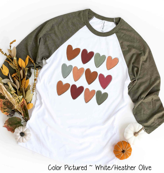 Watercolor Hearts Fall Raglan Tee