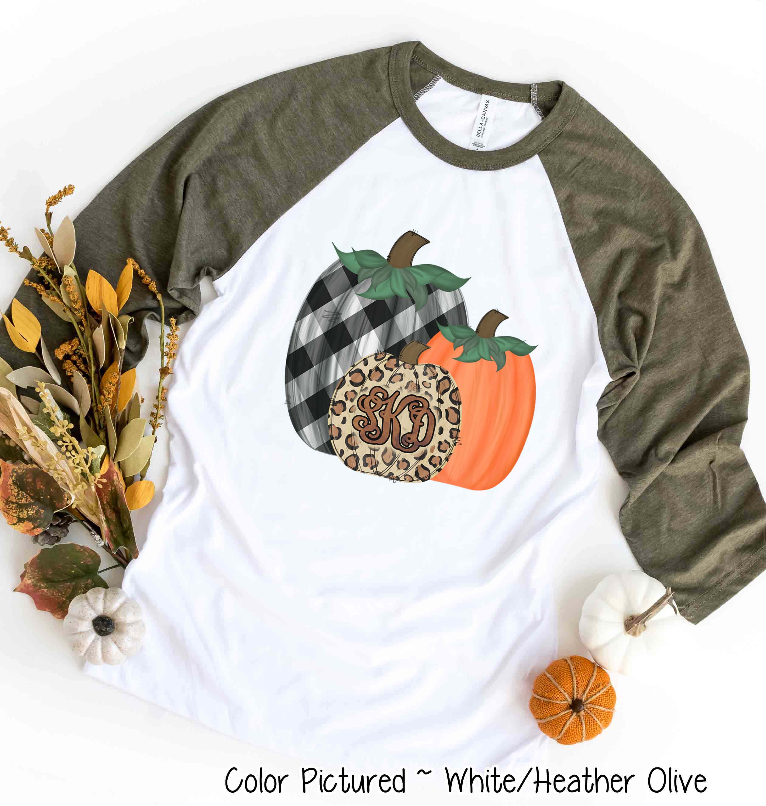 Monogram Plaid Leopard Pumpkin Trio Fall Raglan Tee