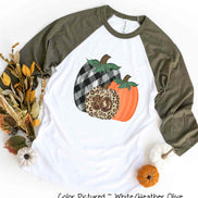 Monogram Plaid Leopard Pumpkin Trio Fall Raglan Tee