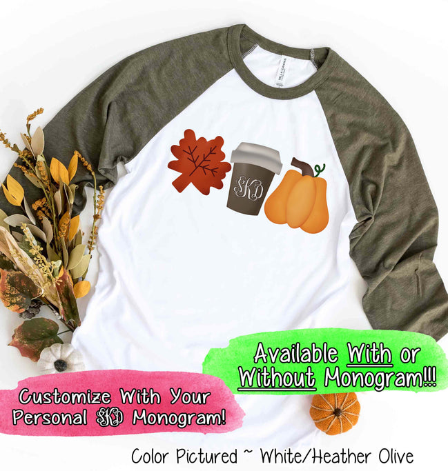 Leaf's, Latte's, & Pumpkin's Monogram Raglan Tee