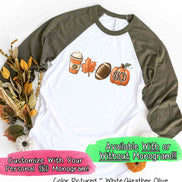 Monogram Latte Football Pumpkin Fall Raglan Tee