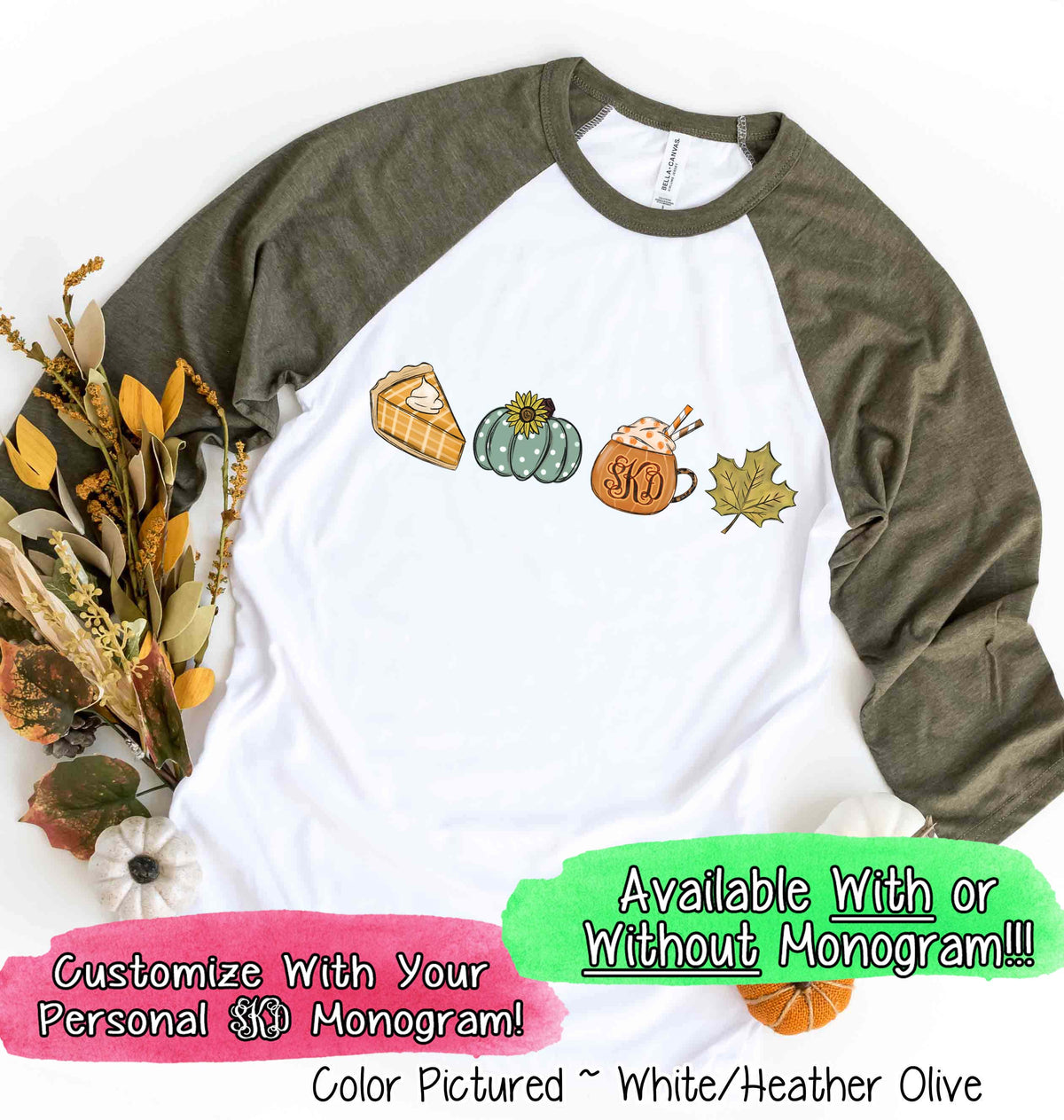 Monogram Pie Pumpkin Latte Fall Raglan Tee