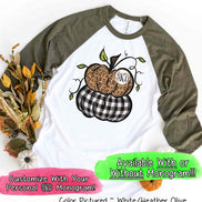 Leopard & Black Plaid Stacked Monogram Pumpkins Raglan Tee