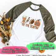 Monogram Tis The Season Latte Trumpet Football Fall Raglan Tee