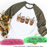 Monogram Pumkin Spice Latte Coffee Fall Raglan Tee