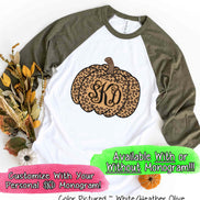 Leopard Monogram Pumpkin Fall Raglan Tee