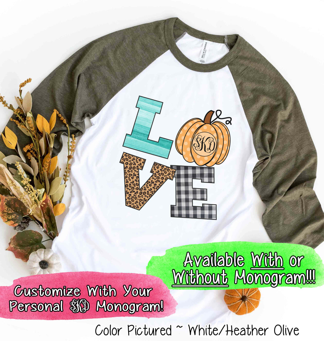 LOVE Pumpkin Monogram Fall Raglan Tee
