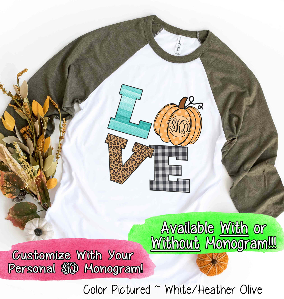LOVE Pumpkin Monogram Fall Raglan Tee