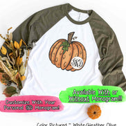 Orange Leopard Pumpkin Monogram Raglan Tee