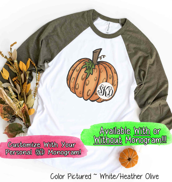 Orange Leopard Pumpkin Monogram Raglan Tee