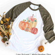 Monogram Watercolor Pumpkin Fall Raglan Tee